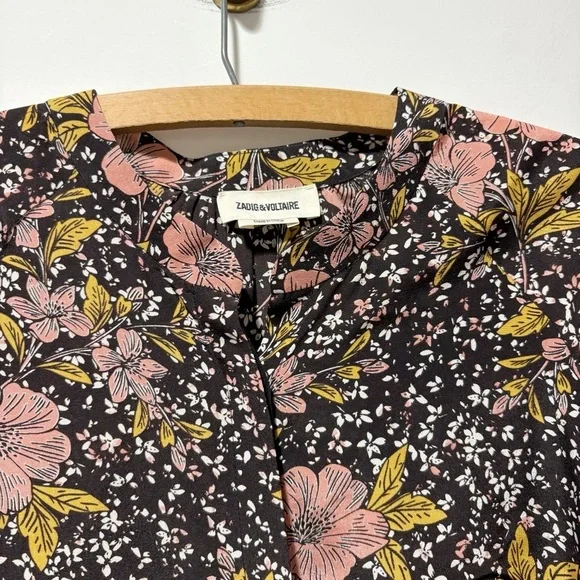 Zadig and Voltaire Chai Print Dark Floral 100% Silk Blouse Top Size XS Luxury - Picture 8 of 14